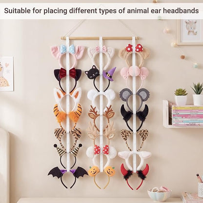 Dahey Mouse Ears Headband Holder Organizer Wooden Hanging Hairband Storage Display Hair Accessories for Girls Bedroom Living Room Wall Decor
