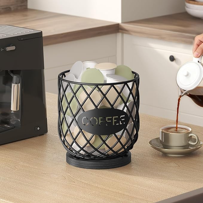 YATINEY Coffee Pod Holder Organizer, Holder for K Cup, Large Capacity Coffee Pod Basket, Versatile Coffee Capsule Storage Organizer, for Kitchen Countertop, Black KH09BB