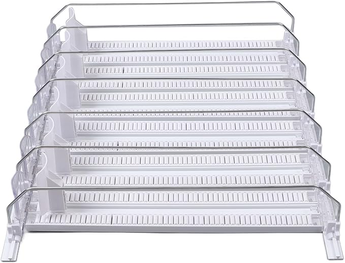 Cryfokt Self Pushing Drink Holder,Width Large Capacity 15in Fridge Drink Dispenser with Automatic Forward Sliding, Spring Loaded Soda Can Drink Organizer for Beer Wine (White), Cryfoktiofdhu5cg9-12