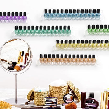 Nail Polish Organizer Wall Mounted, 6 Pack Clear Nail Polish Wall Rack, Acrylic Display Shelf Stand Holder for Paint Tattoo Ink Essential Oil Alcohol Holds Up to 90 Bottles,15 Inch