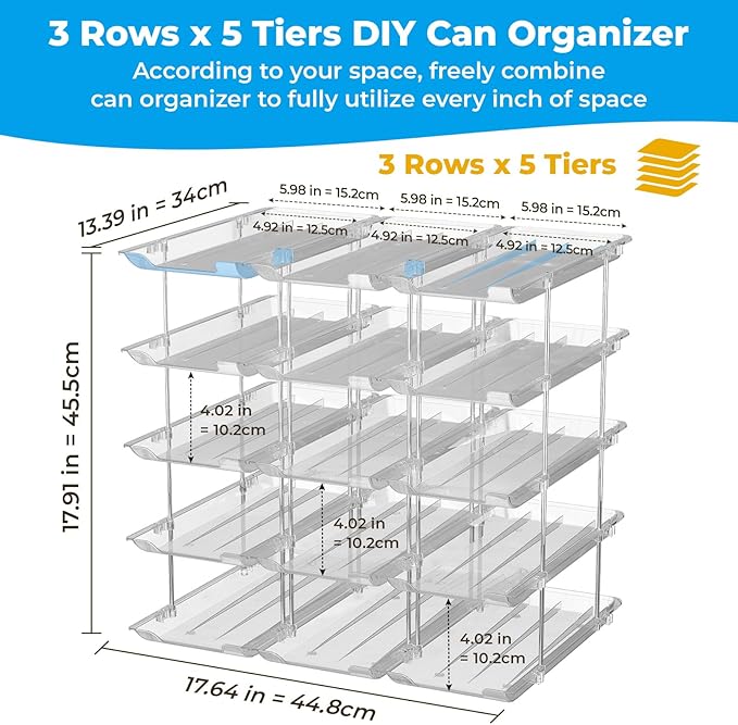 Can Organizer for Pantry Stackable 5 Tiers Can Storage Organizer Pantry Soda Can Organizer for Fridge 60 Cans Rack Automatic Rolling Canned Food Organizer for Refrigerator Kitchen Clear