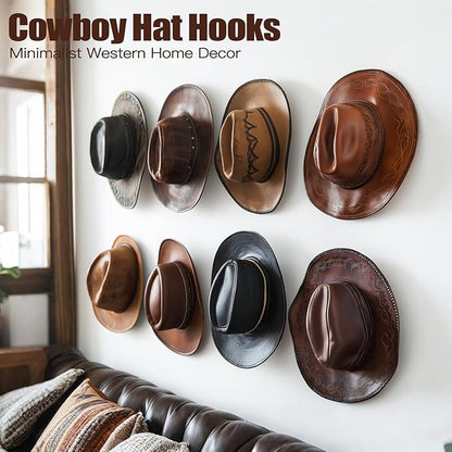 Aoodaily 2.8 Inch Hat Hooks for Wall - (8 Pack) Cowboy Hat Rack, Strong Adhesive Cap Holder, Organizer for Baseball Caps, Western Room Decor - Clear
