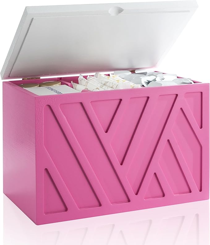 Tampon Holder for Bathroom Decor Feminine Product Organizer With Lid Shark Week Box Wooden Pad Girl Stuff Box (BLACK, lid) (1, PINK)