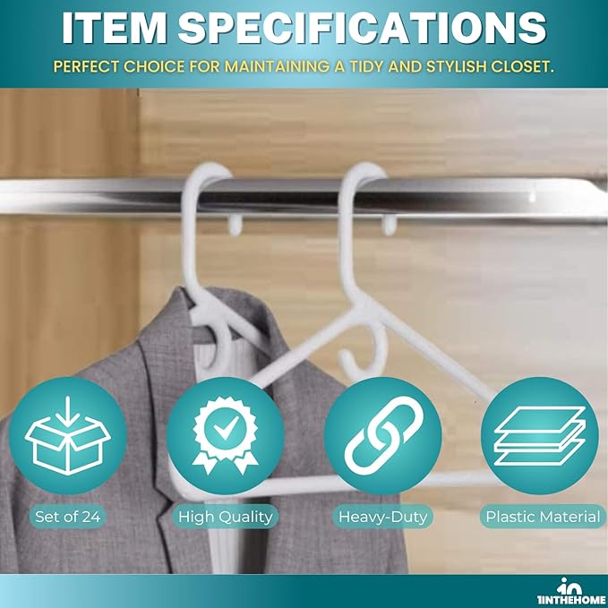 Heavy Duty White Hangers Tubular Plastic Hangers, Set of 24 (Heavy Duty)