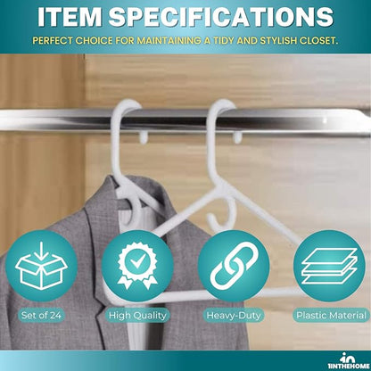 Heavy Duty White Hangers Tubular Plastic Hangers, Set of 24 (Heavy Duty)