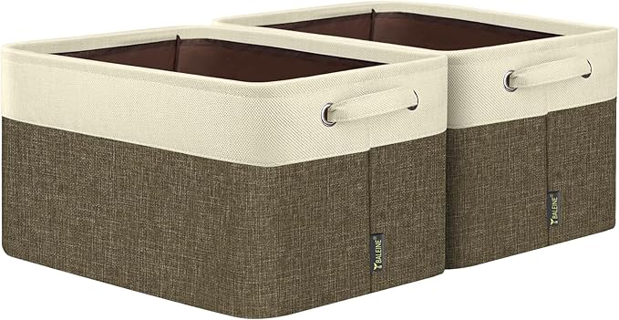 BALEINE 2 Pack Fabric Closet Storage Bins for Shelves, Linen Closet Organizers and Storage, Decorative Baskets for Organizing, Shelf, Clothes, Home, Office (Brown, 15"x11"x9.5")