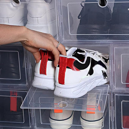 Housoutil 4pcs Pp Plastic Shoe Storage Boxes Drawer-style Stackable Shoe Organizer for Home Closet and Entryway
