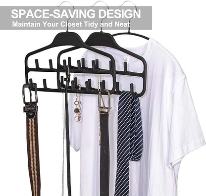 FairyHaus Belt Hanger Organizer 2 Pack, Non Slip Tie Rack Holder, Durable Hanging Closet Accessory Hooks for Belts, Ties, Jewelry, Scarves, Black
