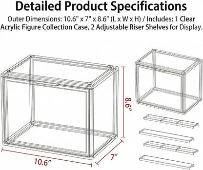 Stackable Acrylic Figure Display Case with Magnetic Door - Clear Showcase, 3-Tier Removable Stand, Dustproof Storage for Mini Figures & Blind Boxes (10.6 x 7.1 x 8.7 In)