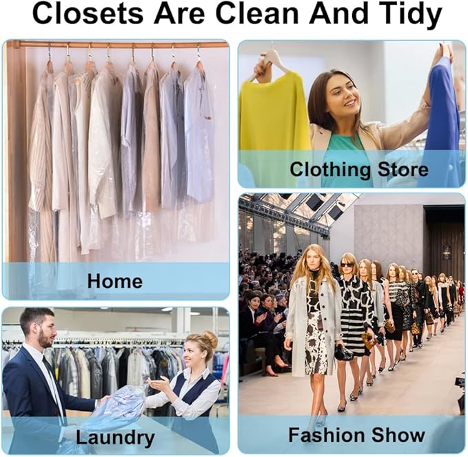 BEISHIDA 120PCS 35.5 Inch Plastic Garment Bag-Plastic Clear Dry Cleaner Laundry Bags for Clothes Cover Hanging Clothes Storage for Coat Suit Shirt Jacket Skirt