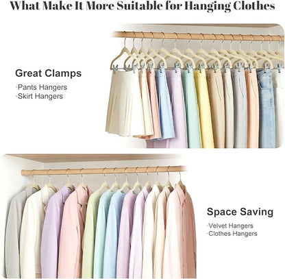 HOUSE DAY Velvet Skirt Hangers 24 Pack, Beige Velvet Pant Hangers with Adjustable Clips, Space Saving Slim Shorts Hanger, Heavy Duty Non Slip Clip Hanger for Pants, Skirts, Shorts