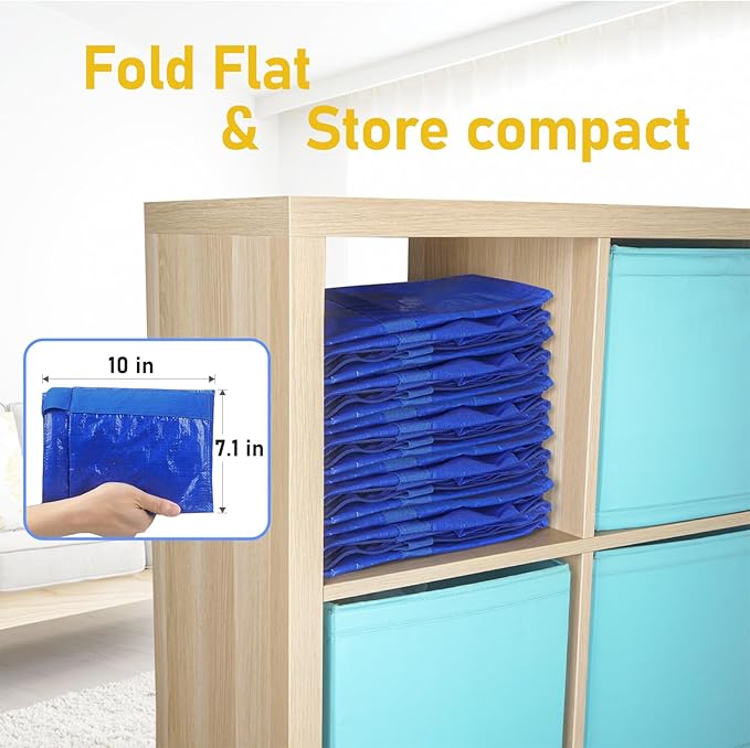 TICONN 8 Pack Extra Large Moving Bags Heavy Duty with Zippers & Carrying Handles, Durable Storage Bags Moving Boxes for Closet Organizers and Storage (8 Pack, Blue)