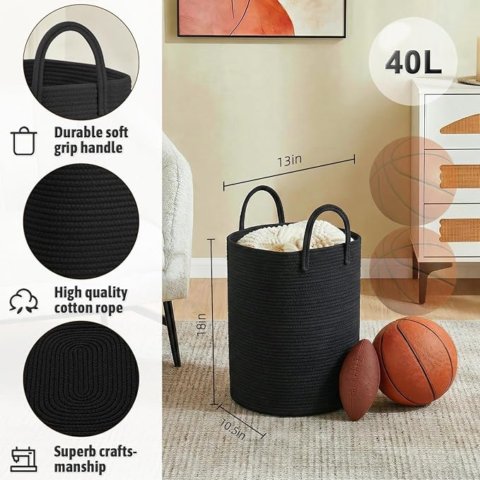 Artfeel Laundry Basket,Woven Cotton Rope Laundry Hamper,100L Versatile Storage for Dirty Clothes,Baby Toys,and Blankets in Bathroom, Nursery,and Living Room