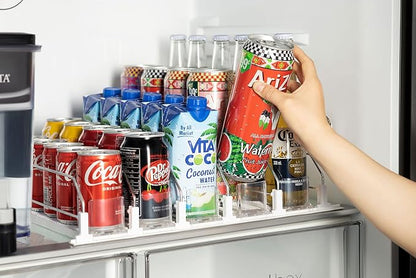 Baraiser Drink Organizer for Fridge, Self-Pushing Soda Can Organizer for Refrigerator, Width Adjustable Pusher Glide, Automatic Drink Dispenser (5 Rows, White)
