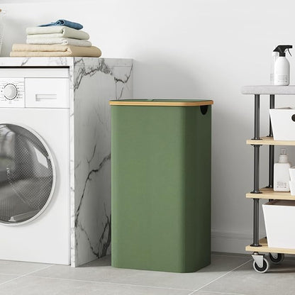 Lifewit 100L Laundry Basket with Lid, Clothes Hampers for Laundry with Bamboo Handles and 1 Removable Bag, Large Foldable Laundry Hamper for Bedroom, Bathroom, Dorm, Laundry Room, Green