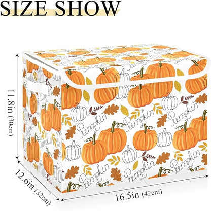 senya Thanksgiving Baskets Collapsible Storage Bins with Lids, Pumpkin Leaf Fall Autumn Thanksgiving Storage Boxes Clothes Baskets for Organizing