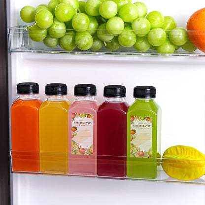 TOMNK 6pcs Juice Bottles, 12oz Reusable Plastic Juice Bottles with Caps and Labels, Funnel, Brush Beverage Containers for Juicing, Smoothies, Tea, Milk