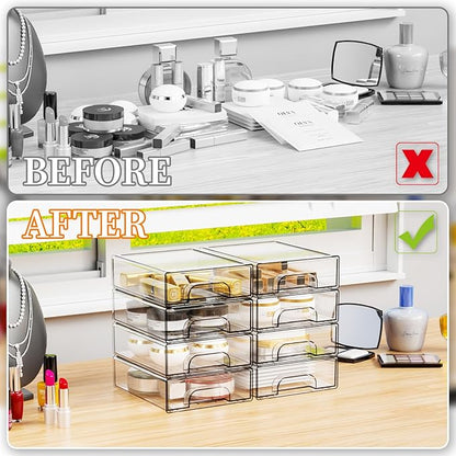 Yieach 2.2'' Tall Small Clear Stackable Storage Drawers,6 Pack Stacking Acrylic Organizers Drawers for Hair Accessories,Makeup,Pen,Art Crafts,Office Supply Organizer and Desktop Plastic Mini Drawers