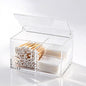 Clear Acrylic Cotton Swab Ball Holder Qtip Organizer with Lid 2-Grid Canister for Make Up Pads, Floss Picks, Vanity Storage,Bath Salts, Cosmetics, Home Bathroom Decor (DP004)