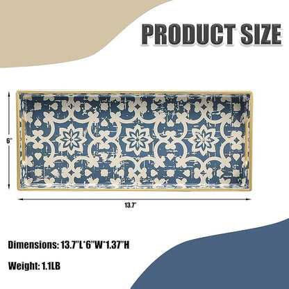 Bathroom Vanity Tray for Countertop, Small Plastic Toilet Tank Tray Versatile Storage & Organization Tray for Makeup, Perfume, Desk, Kitchen, Candles, 13.7"x6"x1.4", 35Boho1