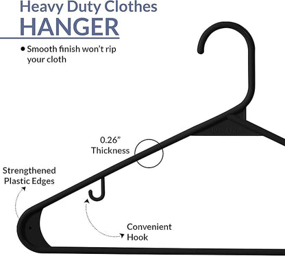 Royale Linens Plastic Hangers 40 Pack - Black Clothes Hanger with Hooks – Heavy Duty Space Saving Coat Hangers Ideal for Everyday Use for Tops, Skirt, Dress, Shirts, Pants