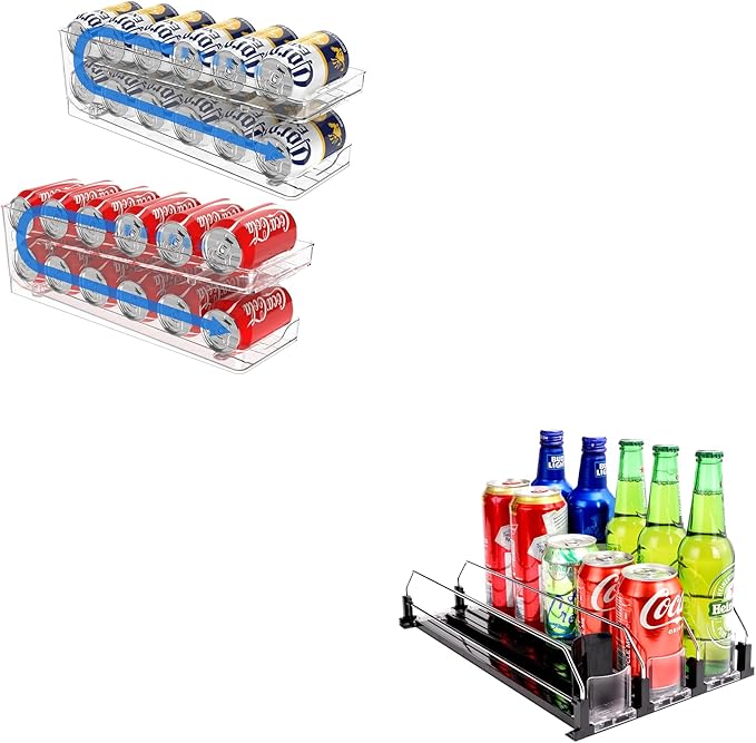 2 Pack Rolling Soda Can Dispenser for Refrigerator and Automatic Soda Can Organizer for Refrigerator Can Dispenser