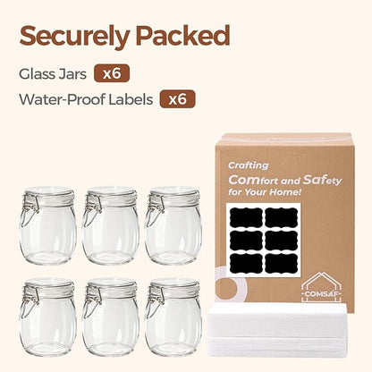 ComSaf 6-Pack 25oz Round Glass Mason Jars with Lids, Airtight Canning Jars for Preserving & Pickling, Multi-Purpose Storage Containers for Kitchen, Bathroom & Laundry, Ideal Housewarming Gift Set