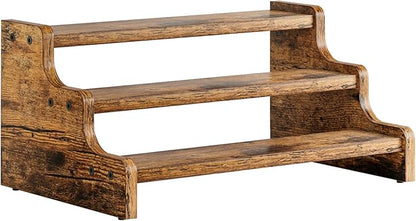 KLM 3-Tier Spice Rack, 13.8 Inch Wood Step Shelf Countertop Spice Storage Holder, Kitchen Pantry Cabinet Organizer Cupboard for Spice Bottles, Jars, Seasonings, Baking Supplies,Bathroom Organizer