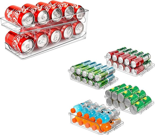 Rolling Soda Can Organizer and 4 Packs Clear Width Adjustable Soda Can Organizer for Refrigerator for Beer Soda Seltzer Drink Pop Cans Holder Storage Pantry Organization