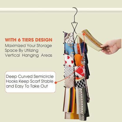 Scarf Hanger 2 Pack 24 Storages,Purse Hanger with 360 Swivel Hook,Scarf Organizer Scarf Hangers for Closet,for Scarves, Shawl,Belt,Purse & Baseball Cap