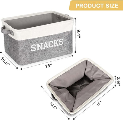 Snack Organizer for Pantry, Foldable Fabric Snack Storage Basket with Handles, Snack Bin Pantry Storage and Organization, Snack Organizer for Countertop, Kitchen, Movie Night, Office, Waiting Room