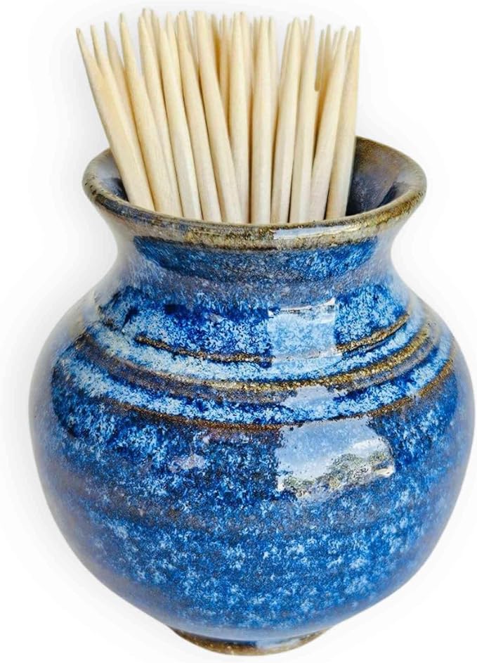Handmade Ceramic Toothpick Holder – Blue Pottery Bud Vase – Small Entertaining Accessory for Charcuterie, Hors d’Oeuvres, or Cocktail Picks