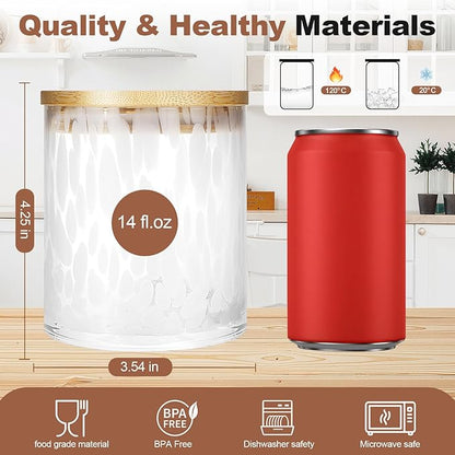 HEADAK LIFE Hand Blown Glass Food Storage Containers with Lids 14oz Jar with Lid Coffee Container,Spice,Sugar,Tea,Flour,Nuts,Decorative Jars for Countertop(White)