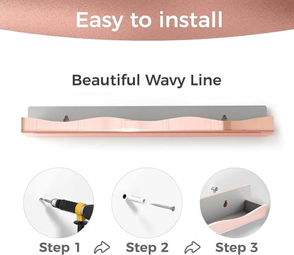 Wall-Mounted Nail Polish Organizer Rack - 15-Inch Rose Gold Mirror Finish Nail Polish Shelf, Makeup & Beauty Essentials Storage - Multi-Purpose Display Holder for Small Space, Vanity Bathroom, 6 Pack