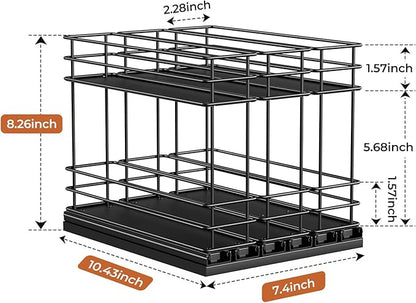 Mystozer Pull Out Spice Rack Organizer for Cabinet, Slide Out Spice Racks, Easy to Install Spice Cabinet Organizers, 7.4" Wx10.43 Dx8.26 H, 3 Drawers 2 Tiers(Black)