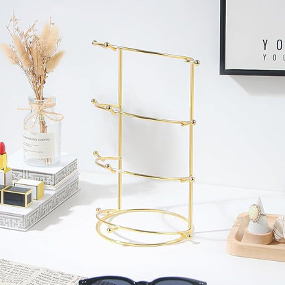Byken 4 Tier Crown Holder,Tiara Organizer,.Golden Bridal Headdress Display Stand for Selling,Headband Ear Crown Storage Tower,Jewelry Holder for Girls Wedding Home Shop Store (Gold)