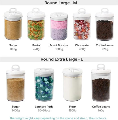 Felli Flip Tite Storage Container with Lid 6" ROUND Airtight Ring Lock Top, Plastic Canister Jar for Flour Sugar Rice Protein Powder Coffee Cracker Kitchen Pantry Organizer (6" Round Nest-M 2pk)