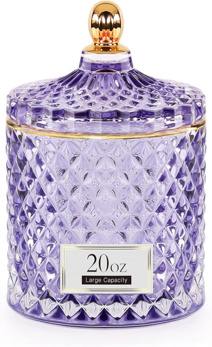 ALAMHI Candy Dish Glass Cookie Jar with Lid Candy Bowl for Office Desk Decor, Apothecary Jars Purple Bathroom Accessories Cute Room Decor Aesthetic, Q Tip Holder Decorative Glass Jewelry Box (20oz)