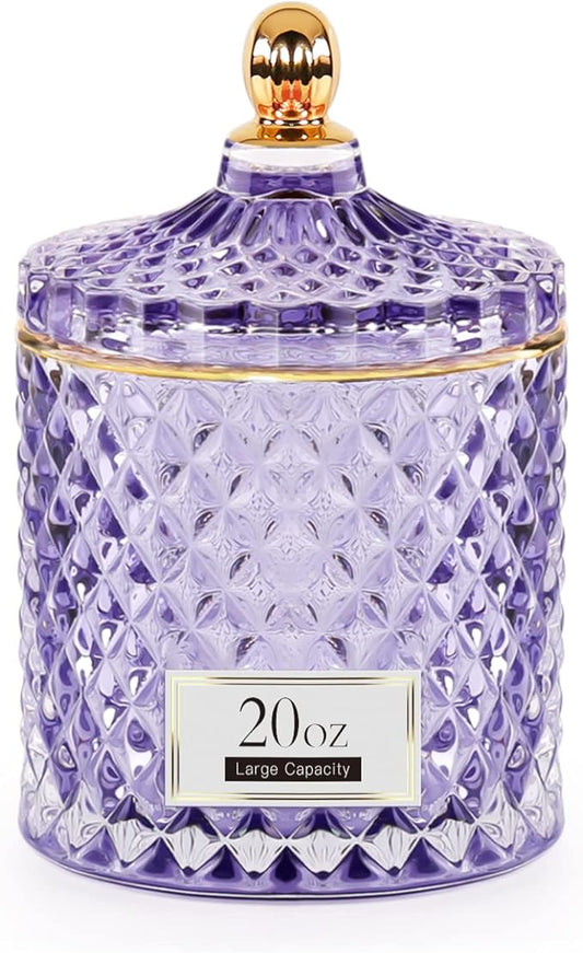 ALAMHI Candy Dish Glass Cookie Jar with Lid Candy Bowl for Office Desk Decor, Apothecary Jars Purple Bathroom Accessories Cute Room Decor Aesthetic, Q Tip Holder Decorative Glass Jewelry Box (20oz)