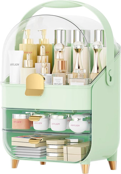 Makeup Organizer Countertop, Skincare Holder Bathroom Counter Organizer, Storage Box Cosmetic Display Cases, Teen Girl Gifts Make up Organizers for Vanity, Dresser (Green)