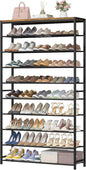 HOMEFORT 10 Tiers Shoe Rack Organizer,39.4" Shoe Storage Shelf for Closet, Shoe Rack for Entryway,Holds 45-50 Pairs of Shoe, Tall Shoe Stand with Metal Shelves and MDF Top Board,Rustic Brown
