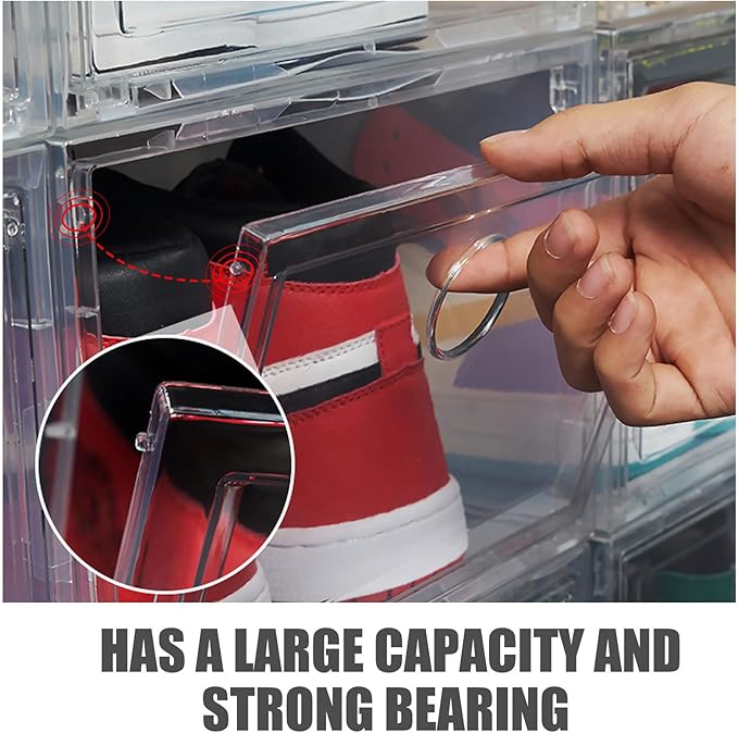 Creative Shoes Organizer Box 34×18×25cm Large Capacity Plastic Shoe Storage Case with Side Opening Door for Home Closet Organization