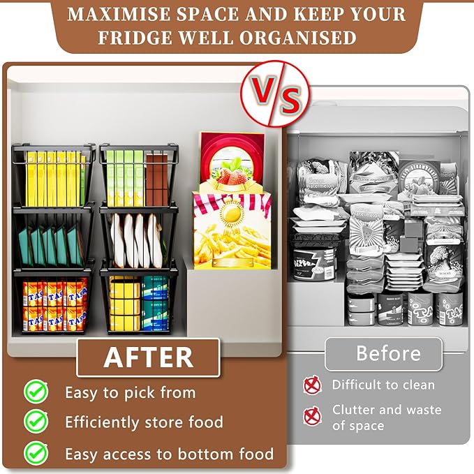 Enhanced Leak-Proof Bottom - Freezer Organizer Bins ，6 Pack Stackable Deep Freezer Organizer Bins for 7 Cu.FT Small Chest Freezer，organization and storage，pantry organizers