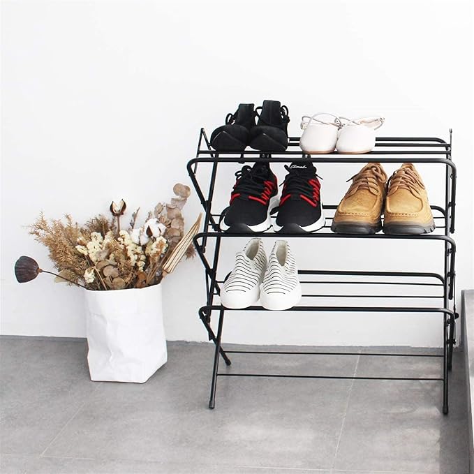 Zenree 4-Tier Shoe Rack Holder/Shelf Organizer, Matte Black - Stackable Storage Corner Racks, Perfect for Cabinet, Entryway, or Garage