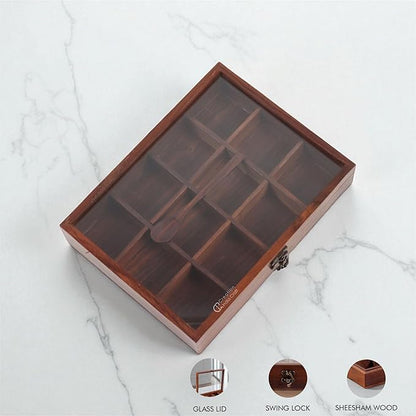Wooden Spice Box, Masala Container, Condiments Storage Case for Kitchen, Multipurpose Decorative Box - Indian Rosewood Crafted