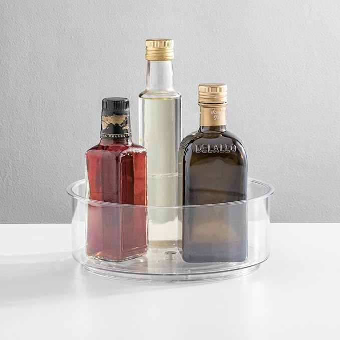 mDesign Lazy Susan Turntable Plastic Spinner for Kitchen/Bathroom, Pantry, Fridge, Cupboards, or Counter Organizing, Fully Rotating Organizer for Food, 9" Round - Lumiere Collection - Clear