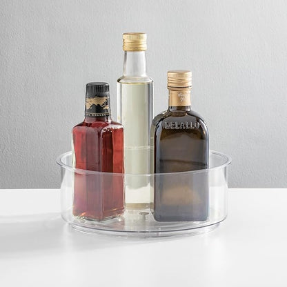 mDesign Lazy Susan Turntable Plastic Spinner for Kitchen/Bathroom, Pantry, Fridge, Cupboards, or Counter Organizing, Fully Rotating Organizer for Food, 9" Round - Lumiere Collection - Clear