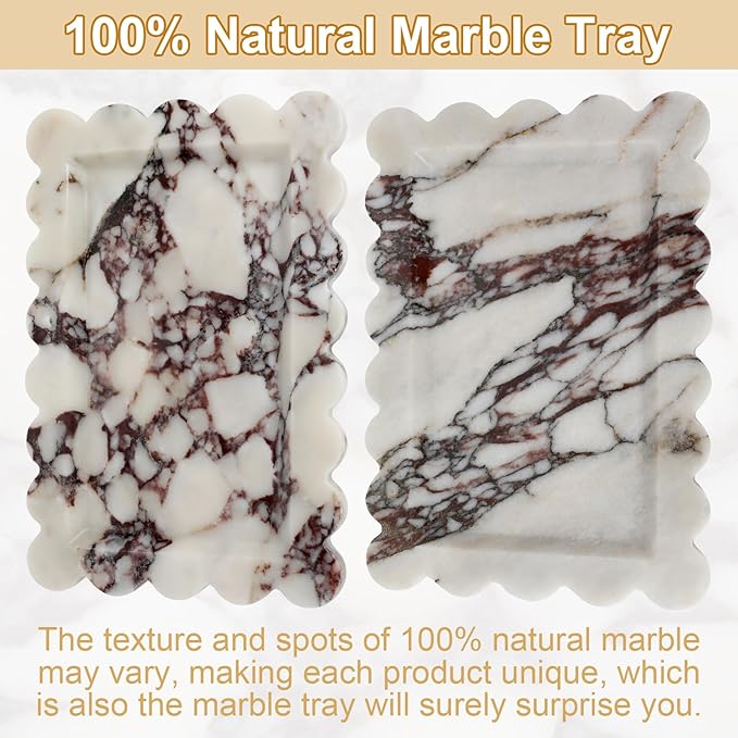 100% Natural Marble Vanity Tray - Real Stone Storage Organizer for Bathroom/Kitchen/Vanity/Dresser, Countertop Tray for Perfume, Jewelry, Home Decor, 11.8 x 7.8 x 0.7 Inch