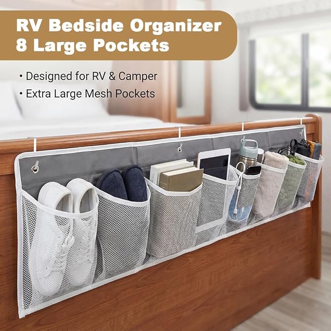 2 Pack RV Shoe Storage with Sticky Adhesive Tape, 16 Large Pocket Wall Mounted Entryway Shoes Rack, Narrow Space Saving Closet Organizers for Lightweight Shoes RV & Camper Essentials
