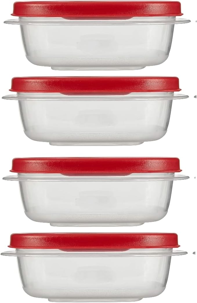 Rubber maid Food Storage Containers, 1.25 Cup Food Storage Containers, 9 Peice Set, Easy Find Lids, 4 Containers, 4 Lids Chalk Pen And Chalk Labels